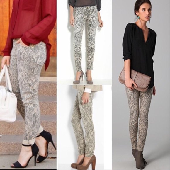 New Current Elliott snakeskin python printed ankle crop canvas denim skinny jean - Picture 5 of 13